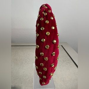 Lele Sadoughi Slim Holiday Red Crystal Studded Velvet Headband
